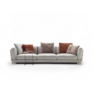 Sofá y sofás blancos de tela de lino modernos con correas de cuero de lujo, muebles de sala de estar - Product Image 2