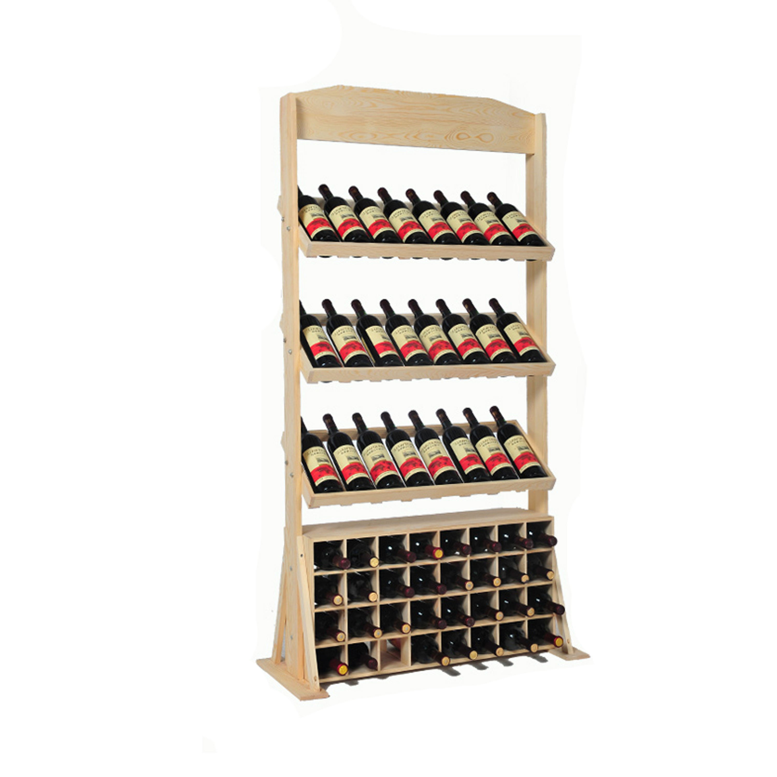 Floor Wine Shelf Holder Display Bottle Storage Stackable Modular Rack Supermarket Red Wine Wooden Heavy Duty Shop Display Stand — view 4