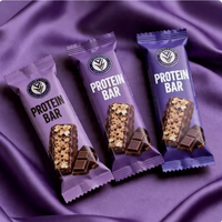 Sachets personnalisés imprimés recyclables à fermeture arrière en film polyester pour l'emballage de barres protéinées et de chocolat