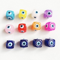 Perles cubiques multicolores en œil turc, grand trou, quatre côtés, symbole porte-bonheur, style amour, perles d'espacement carrées sculptées