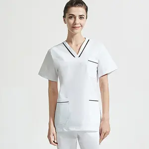 Uniforme médico personalizado para trabajadores de clínica, conjunto de uniformes de manga corta para Hospital, color blanco