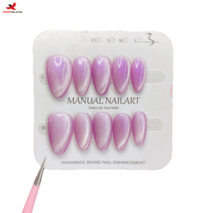 Uñas Acrílicas Postizas Hechas a Mano, Cortas, Almendradas, con Efecto Ojo de Gato Multicolor, 10 Piezas, Reutilizables, con Pegamento, GZ RTS, Pedido Mixto al por Mayor - Product Image 1