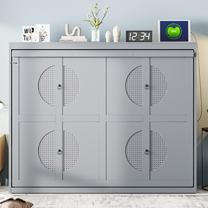 <b>Queen</b> Size Murphy <b>Bed</b> Wall <b>Bed</b> Gray <b>Storage</b> Cabinet <b>With</b> Doors For Small Spaces - Product Image 1