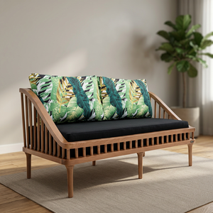 Chaise longue en bois, canapé d'extérieur, banc avec coussin en forme de feuille, siège de patio - Product Image 2