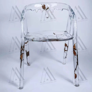 Chaise en résine d'art, feuilles séchées, acrylique transparent, mobilier de luxe, hall d'hôtel - Product Image 2
