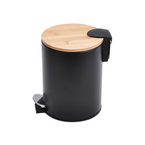 Petit poubelle rond et Compact de 3l, conteneur à ordures avec couvercle en bambou à fermeture souple, panier à benne intérieure amovible avec pédale, pour panier de cuisine, 0.8 gallons - Product Image 2