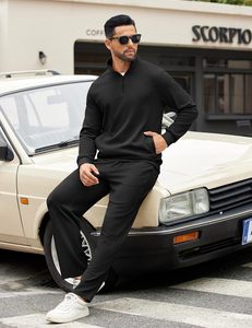 COOFANDY Heren Vintage Stijl 2-delige Luipaardprint 100% Nylon Trainingspak Set met Kwart-Rits Pullover en Wijde Pijpen Joggingbroek - Product Image 3