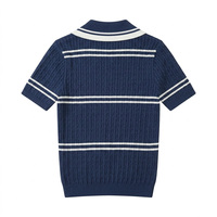 Pull en tricot pour femme style nautique, col polo, tricot torsadé, manches courtes, broderie ancre dorée, rayures blanches