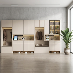 Meuble à chaussures intégré moderne et élégant avec porte-manteau et espace de rangement ouvert – Meuble à chaussures fonctionnel - Product Image 1