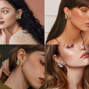 1 Paire de Boucles d'Oreilles Clous Nœud Papillon en Acier Inoxydable, Grandes et Massives, Plaqué Or et Argent, Bijoux Cadeau Mignons pour Femmes - Product Image 6