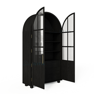 <span class=keywords><strong>Armoire</strong></span> à vin en bois massif de style nordique médiéval avec porte en verre et tiroirs, <span class=keywords><strong>armoire</strong></span> de <span class=keywords><strong>rangement</strong></span> personnalisable, salon, meubles de maison - Product Image 6