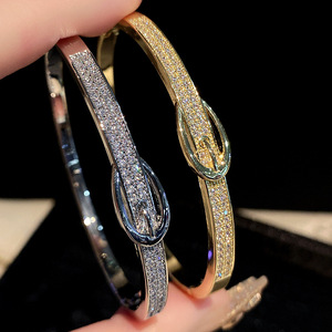 <b>Copper</b> Belt Buckle <b>Bracelet</b> Gold And Silver Micro Insert Zircon Inlay Women's Jewelry Gift Winter 2024 - Product Image 1