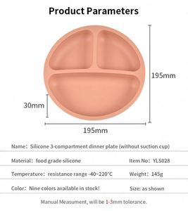 Assiette divisée en silicone de qualité alimentaire, couleur unie, vaisselle pour bébé, design minimaliste, trois compartiments, portable, pour enfants - Product Image 5