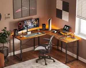 Großer L-förmiger Schreibtisch im Arbeits zimmer Abnehmbarer Vintage-farbiger hölzerner Metall-Eck-Computer tisch