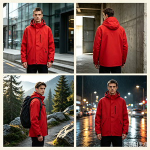 Giacca Bomber <span class=keywords><strong>Professionale</strong></span> Impermeabile con Colletto a Molla Unisex Rossa per Attività all'Aperto, Cappotto Softshell per Alpinismo e Trekking - Product Image 4