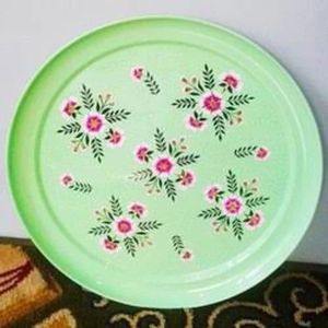 Assiette de service ronde en acier inoxydable émaillé à motif floral avec imprimé cachemiri, plat à dessert, assiette cadeau personnalisée pour la maison et les restaurants - Product Image 1