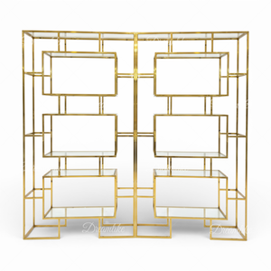 Étagère à <span class=keywords><strong>vin</strong></span> moderne et rêveuse à trois niveaux de miroirs avec cadre en acier inoxydable doré pour la maison et les réceptions - Product Image 1