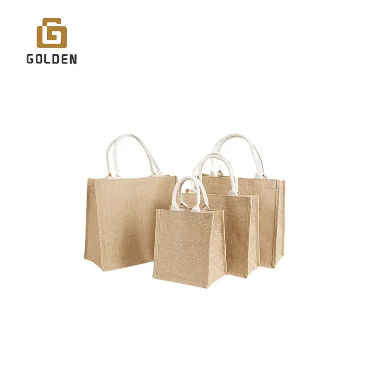 Commercio all'ingrosso dorato sublimazione impermeabile laminati in bianco borse di juta sacchetti di juta per caffè e cacao
