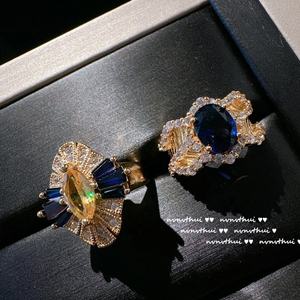 แหวนแซฟไฟร์มาดากัสการ์ชุบทอง18K ประดับพลอยพระราชวังออสเตรียแหวนมงกุฎเซ็ตวันครบรอบแต่งงานงานปาร์ตี้ทองแดง - Product Image 3