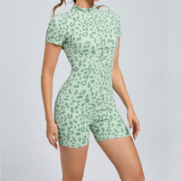 Aoyema-Combinaison de sport pour femmes, nouvelle collection d'été, imprimé léopard, fermeture à glissière sur le devant
