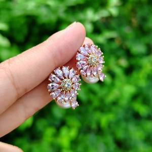 S925 Pure Silver French Luxury <b>Earrings</b> with Diamonds <b>Pink</b> Zircon Flowers <b>Pearl</b> Shell-Elegant Stylish Set - Product Image 4