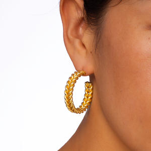2025 New Release 18K <b>Gold</b> <b>Plated</b> Brass Metal Minimalist Geometric Textured Braid C <b>Hoop</b> Stud <b>Earrings</b> Classic Style - Product Image 1
