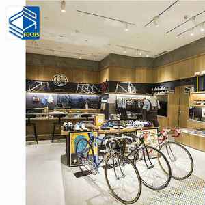 Estante de exhibición de tienda de bicicletas personalizado, elegante soporte de almacenamiento de tienda de bicicletas de madera, tienda de ciclismo moderna, diseño de interiores - Product Image 1