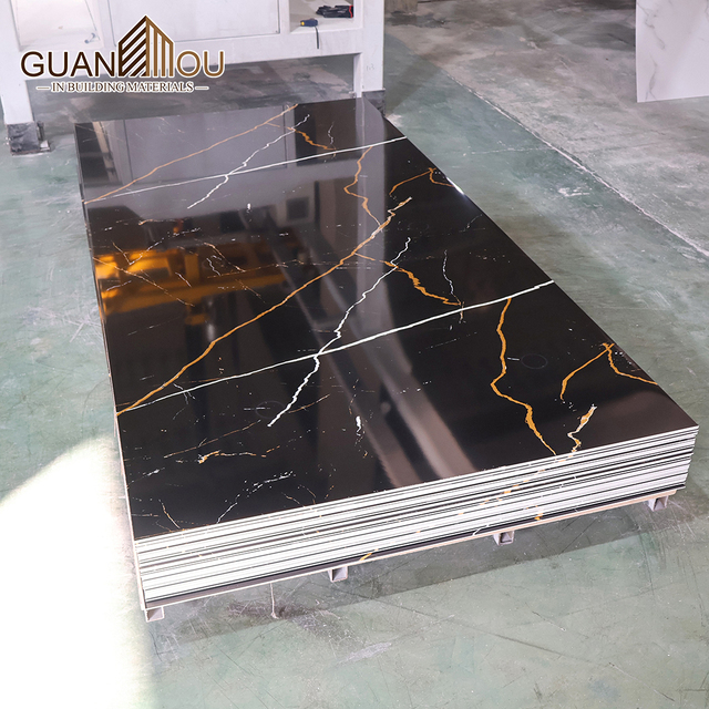 1220*2440/2800/2900mm Modern Waterproof PVC Wall Panels Black and Gold Marble Design for Gym