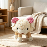 Tabouret enfant en forme de mouton avec pieds en bois, repose-pieds en peluche moelleuse, banc mouton de dessin animé pour chambre d'enfant, chambre à coucher, salon
