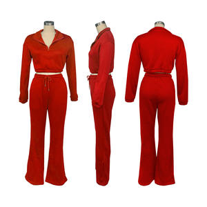 Lässiges Mode-Set für Herbst, Winter und Frühling: Einfarbiges Damen-Sport-Crop-Top mit Langer Hose mit Kordelzug, 2-teiliges Hosen-Set für Frauen - Product Image 5