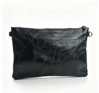 Dompet Clutch Kulit Asli Wanita Buatan Tangan dengan Ritsleting, Detail Rumbai, Denim Metalik, Tahan Air & Anti Maling