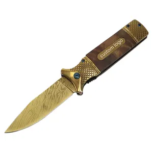 Luxus Holzgriff Gold Farbe Titan Camping Survival Taktisches Klappt aschen messer für den Außenbereich