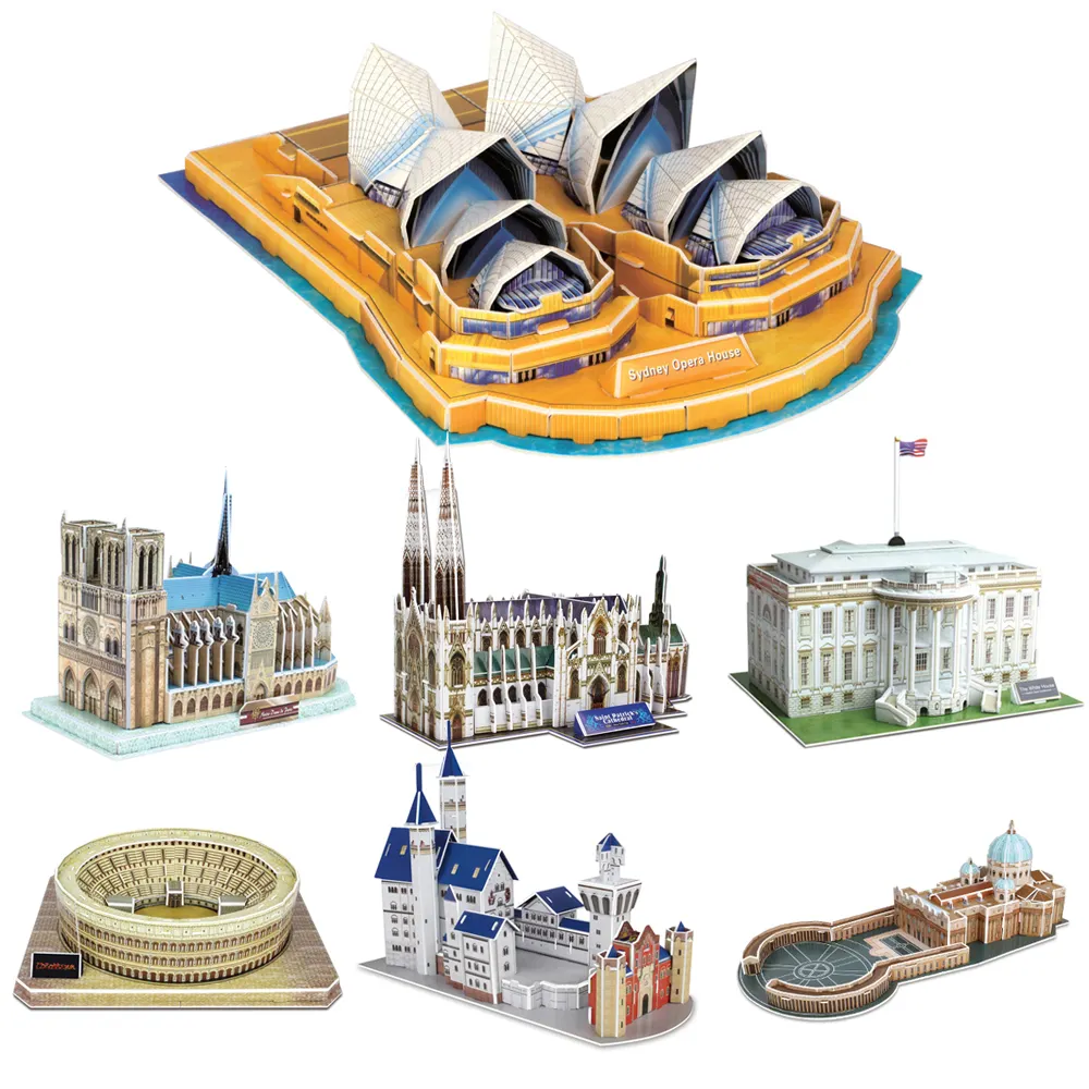 Kardus Bangunan DIY Mainan 3D Gedung Putih Menara Miring Pisa Karton Model Puzzle Jigsaw Awal Belajar Pendidikan Mainan