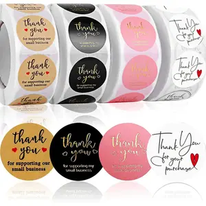 Custom Logo Printed Thank You Sticker Roll Vinyl PVC Packaging Stickers Self Adhesive Label Thank You for My Small Business