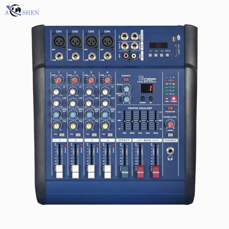 Aoshen Профессиональный 4-канальный цифровой аудиомикшер для DJ микшерной консоли с усилителем мощности
