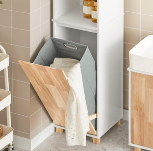 Armoire <span class=keywords><strong>de</strong></span> <span class=keywords><strong>salle</strong></span> <span class=keywords><strong>de</strong></span> <span class=keywords><strong>bain</strong></span> couleur chêne avec panier à linge, portes d'armoire et 2 étagères, adaptée à la <span class=keywords><strong>salle</strong></span> <span class=keywords><strong>de</strong></span> <span class=keywords><strong>bain</strong></span>. - Product Image 6