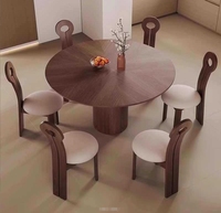 Table de salle à manger ronde en chêne européen brun industriel STG de 160 cm, personnalisée, 6 places, en bois massif, avec chaises, pour mobilier de restaurant