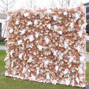 Warm Tone Feather Mixed Floral Wall <b>Artificial</b> Flower Backdrop For Bohemian Festival Event Decor - Product Image 6
