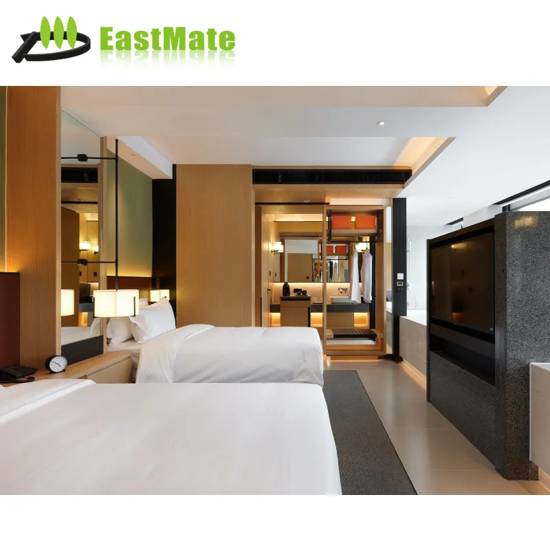 Luxe Hotel Levert Elegant Slaapkamermeubilair Twin Bed Size Modern Hout Eigentijds Paneel Volledige Slaapkamer Op Maat Gemaakte Meubels