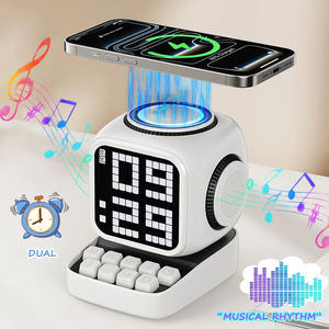 Caricatore Wireless Magnetico 15W con Altoparlante Robot, Display LED DIY, Riproduttore di Rumore Bianco, Ritmo Musicale e Doppio <span class=keywords><strong>Sveglia</strong></span> - Product Image 6