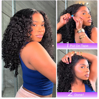 Perruque Lace Front 13x4 sans colle, en cheveux humains, bouclée birmane, pré-épilée, pré-coupée, HD, ondulations profondes, marron clair, de l'oreille à l'oreille
