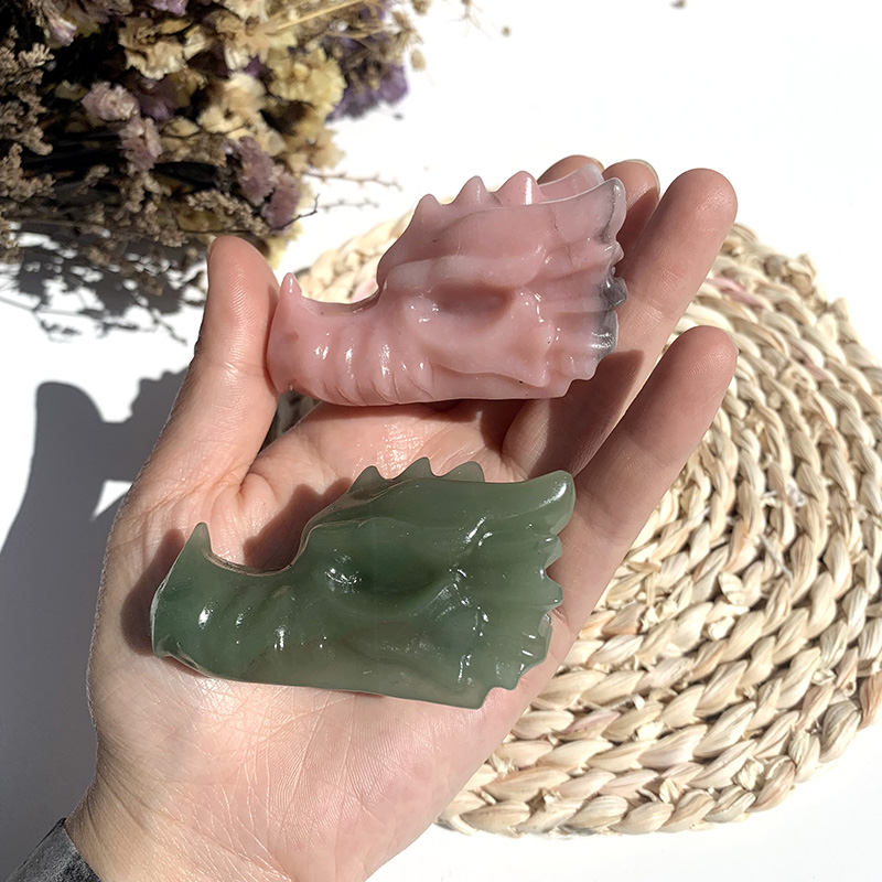 7cm Chakra Natural Crystal Dragon Head Crystals Healing Stones Carving Gift Crystal Crafts Rose Quartz Dragon Head