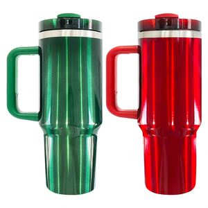 Vaso con Asa H2.0 de 40oz, Regalo de Navidad, Rojo y Verde, Sublimación, Aspecto Metálico Brillante, con Asa y Pajita - Product Image 2