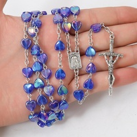 Collier chapelet catholique pour filles Collier pour femmes Prier Méditation Bleu Blanc Rose Coeur Acrylique Collier à breloques Chapelets