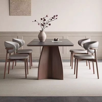 Table de salle à manger extensible en bois massif avec plateau en marbre rectangulaire pour 4 à 6 personnes et ensemble de chaises