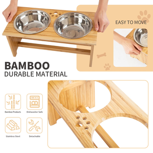 Elevated Bamboo Pet Bowl <b>Stand</b> Feeder for <b>Cats</b> and Small Dogs 2 Ceramic Bowls Included Raised Dog <b>Cat</b> Food and Water Bowl - Product Image 2