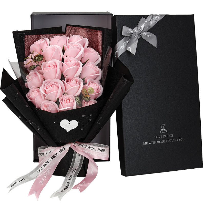 กล่องหมี18ดอกไม้สีชมพูอ่อนคลาสสิก