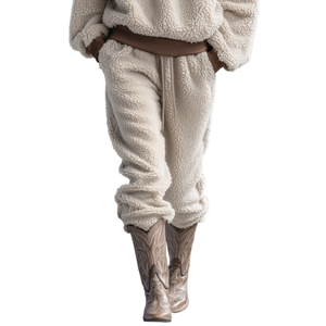 Set di felpe e pantaloni in pile di orsacchiotto Beige Casual Casual di alta qualità - Product Image 3