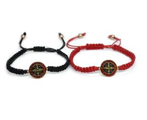 Cordón Rojo de San Benito para Pulsera para Hombre, Medalla de San Benito con Cruz de Aleación para Aniversario, Estilo Mexicano - Product Image 1