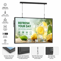 Écran LCD numérique suspendu d'intérieur de 55 pouces, 3000 nits, haute luminosité, avec CMS SDK, pour affichage en vitrine de centre commercial, café, magasin de détail